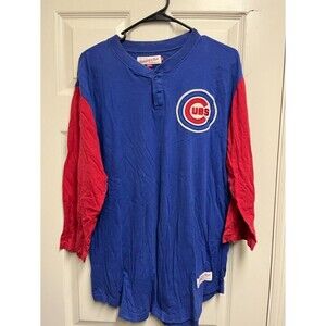 NWOT Chicago Cubs Shirt Black Mitchell & Ness Cooperstown 3/4 sleeve Size Large